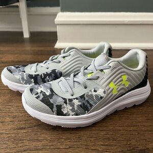 Under Armour Kids' Gray Camo Sneakers with Yellow Accents